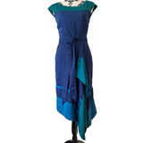 Karen Millen Womens Blue Teal Colourblock Asymmetric Midi Dress Belted UK 8