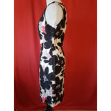 KALIKO White Black Pink Floral Print Linen Cotton Dress Size 10.