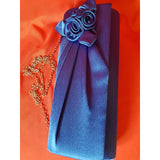 Blue Satin with Flowers Clutch Bag.