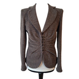 Armani Collezioni Womens Brown Tweed Chevron Fitted Wool Blend Blazer Jacket UK 12 IT 44