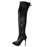Burberry Black Thigh High Heels Leather Boots Size 38 EU 5 UK