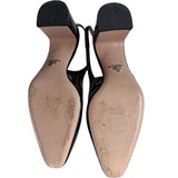 Prada Patent Leather Triangle Logo Block Heel Slingback Pumps Shoes Size 40 IT 7 UK