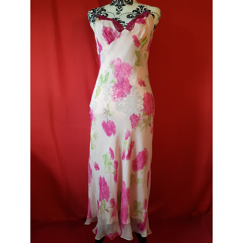 Collette Dinnigan Pink Floral Print Long Silk Dress Size L