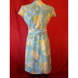 Lily Pulitzer Light Blue  Yellow Leaves Print Wrap Dress Size 4 US 8 UK