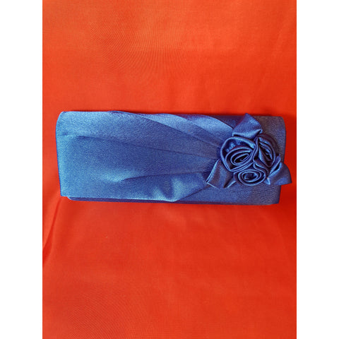 Blue Satin with Flowers Clutch Bag