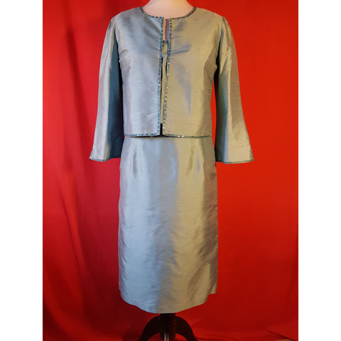 Gerard Darel Light Blue 100% Silk Dress and Blazer Size 10 UK 38 EU.