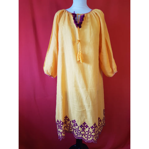 Fragonard Parfumeur Yellow 100% Linen Dress Size T2 /  12/14 UK.