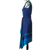Karen Millen Womens Blue Teal Colourblock Asymmetric Midi Dress Belted UK 8