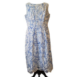 M&S Per Una Premium Blue White Embroidered Floral Print Dress Size 16