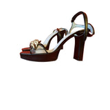 CJBIS Charles Jourdan Black Brown Beige Stripe Heels Stripe Size 9 US 7 UK