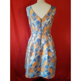 Adrianna Papell Blue Brown Floral Print Dress Size 10