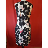 KALIKO White Black Pink Floral Print Linen Cotton Dress Size 10.