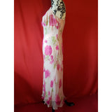Collette Dinnigan Pink Floral Print Long Silk Dress Size L