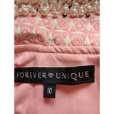 Forever Unique Pink Pearl Embellished Collar Fit Flare Party Prom Dress Size UK 10