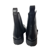 Love Moschino Women's Black Leather Ankle Boots with Logo Tape & Zip Size 6