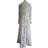 Zimmermann White Pink Floral Print Summer Long Dress, Size 16 UK
