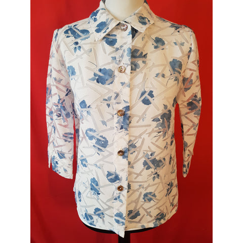 Cynthia Max Relax White  Blue Blouse Size S