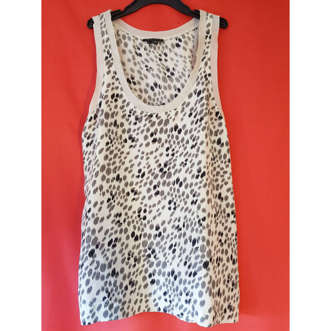 THEORY Beige Black Grey Spots 100% Silk Top Size S
