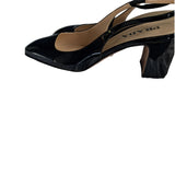 Prada Patent Leather Triangle Logo Block Heel Slingback Pumps Shoes Size 40 IT 7 UK