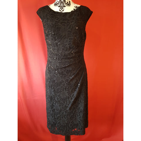 Lauren Ralph Lauren Black Sequin Tulle Shift Dress Size 6 / S.