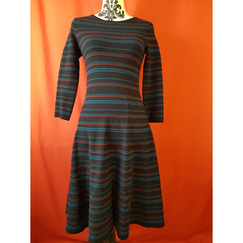 Hobbs Black Blue Red Stripe Stripe Knit Dress Size 8