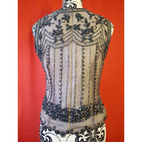 Papell Boutique Women's Black Grey Beaded Silk Top Size S