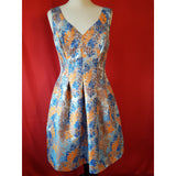 Adrianna Papell Blue Brown Floral Print Dress Size 10