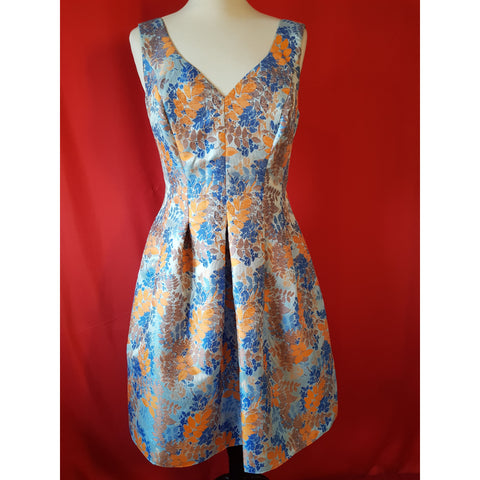 Adrianna Papell Blue Brown Floral Print Dress Size 10