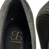 Cozy Island Women's Knit Block Heel Pumps Black Gold Buckle Size 8