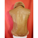 Weekend Max Mara Women's Brown Leather Jacket With Detachable Sleeves Size 8.