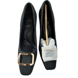 Cozy Island Women's Knit Block Heel Pumps Black Gold Buckle Size 8
