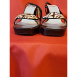 CJBIS Charles Jourdan Black Brown Beige Stripe Heels Stripe Size 9 US 7 UK