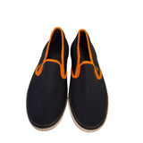 Tory Burch Canvas Slip-On Sneakers Navy/Black canvas with orange trim and T logo 6.5 EU 4 UK