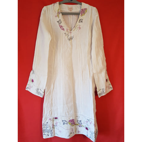 WHISTLES White Linen Embroidered Dress Size 8