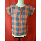 Celtic & Co Women's Blue Terracotta Check Linen Top Size 8