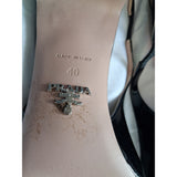 Prada Patent Leather Triangle Logo Block Heel Slingback Pumps Shoes Size 40 IT 7 UK