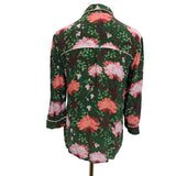 ERDEM Green Red Floral Print Panama Style Blouse Size 10