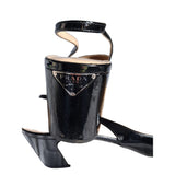 Prada Patent Leather Triangle Logo Block Heel Slingback Pumps Shoes Size 40 IT 7 UK