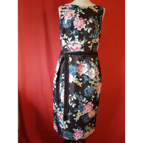 MONSOON Black Pink Green Floral Print Dress Size 14