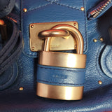 CHLOÉ Womens Dark Blue Leather Handbag with Golden Lock and Key