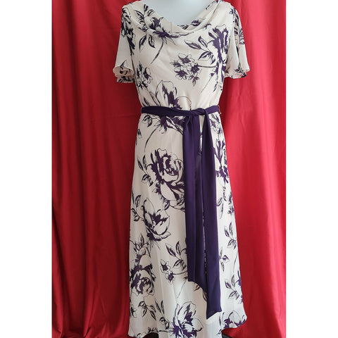 Jacques Vert Cream Purple Summer Dress Size 12 / 40.
