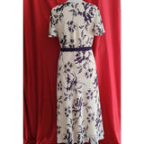 Jacques Vert Cream Purple Summer Dress Size 12 / 40.