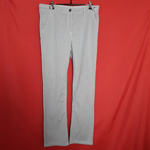 M&S Per Una White Grey Stripe Cotton Trousers Size 14 / 42.