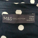 M&S Collection Navy White Dot Jersey Top Size 20.