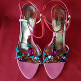 Miu Miu Pink Strapy with Gemstones Leather Heels Sandals Size 5.5 / 38.5