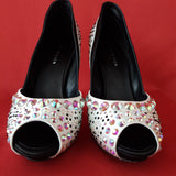 KAREN MILLEN White Crystal Embellished Heels Shoes Size 5.5 / 38.5.