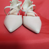 Roland Cartier Patent Cream Pointed Heels Stripe Shoes Size 4/37