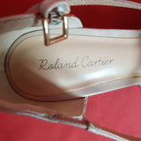 Roland Cartier Patent Cream Pointed Heels Stripe Shoes Size 4/37