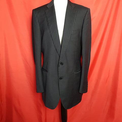 GIEVES No1 SAVILE ROW Mens Black Wool White Stripe Suit Size 42R