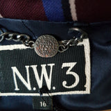 Hobbs N.W.3 Womens Burgundy Blue Stripe Wool Jacket Size 16.